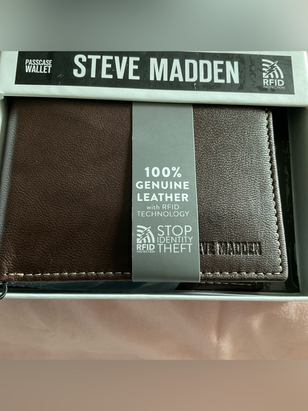 Steve Madden Men’s RFID Genuine Leather Passcase Wallet - Brown